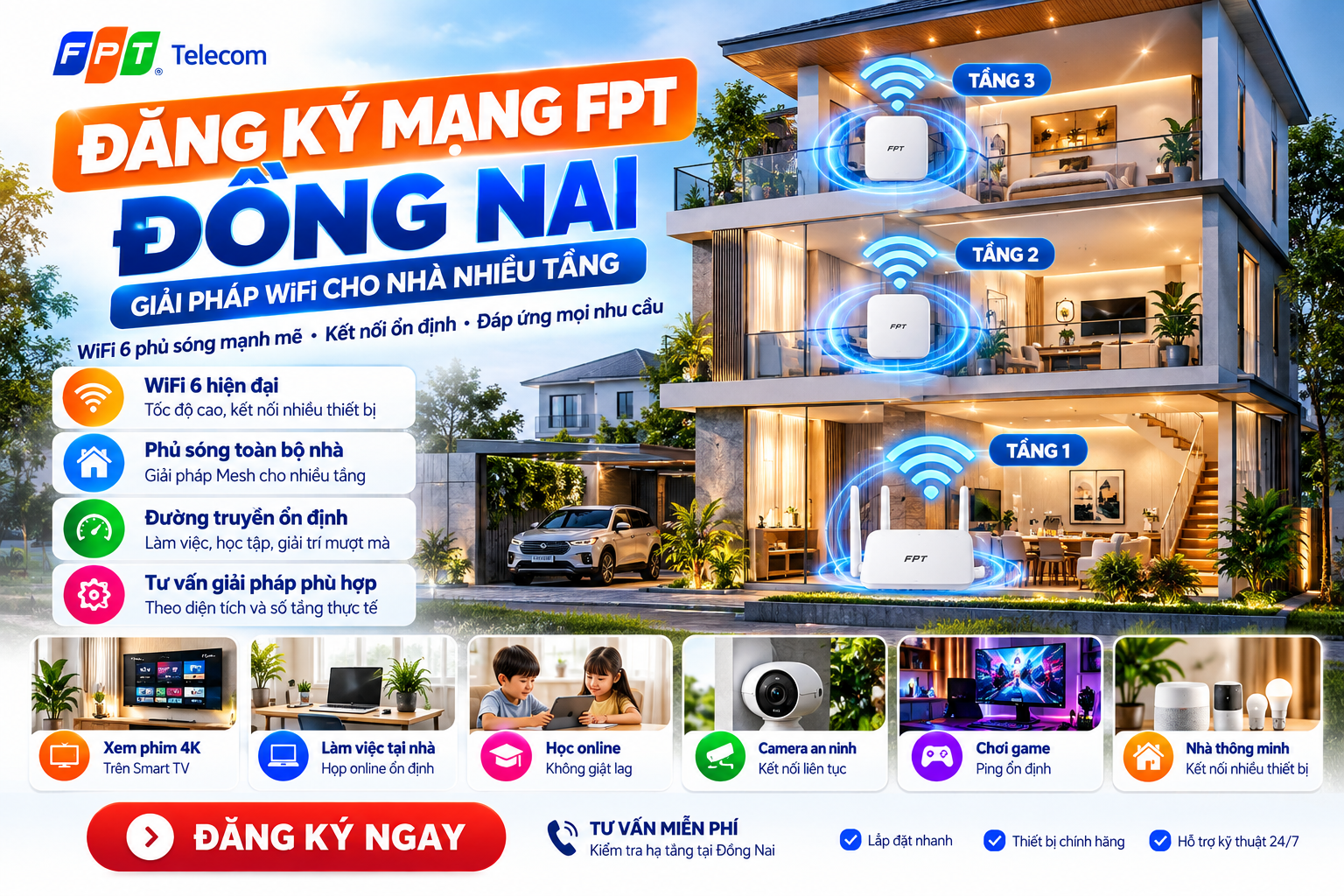 Đăng ký mạng fpt đồng nai nhà nhiều tâng