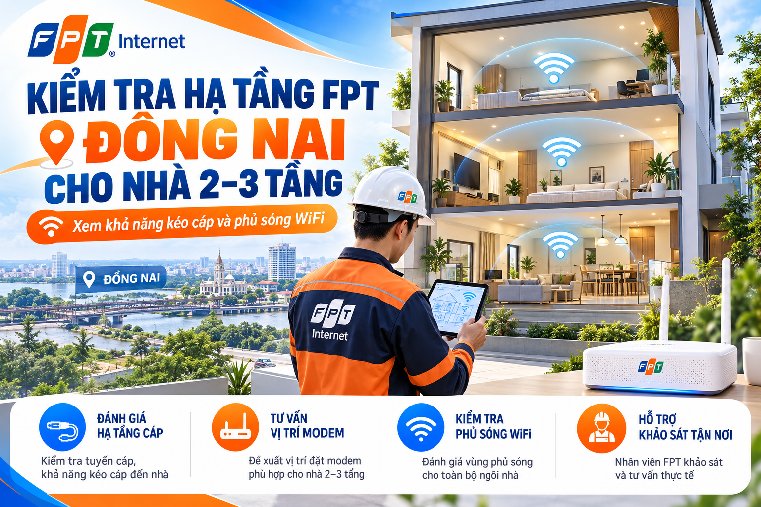 Kiểm tra hạ tầng FPT Đồng Nai cho nhà 2-3 tầng