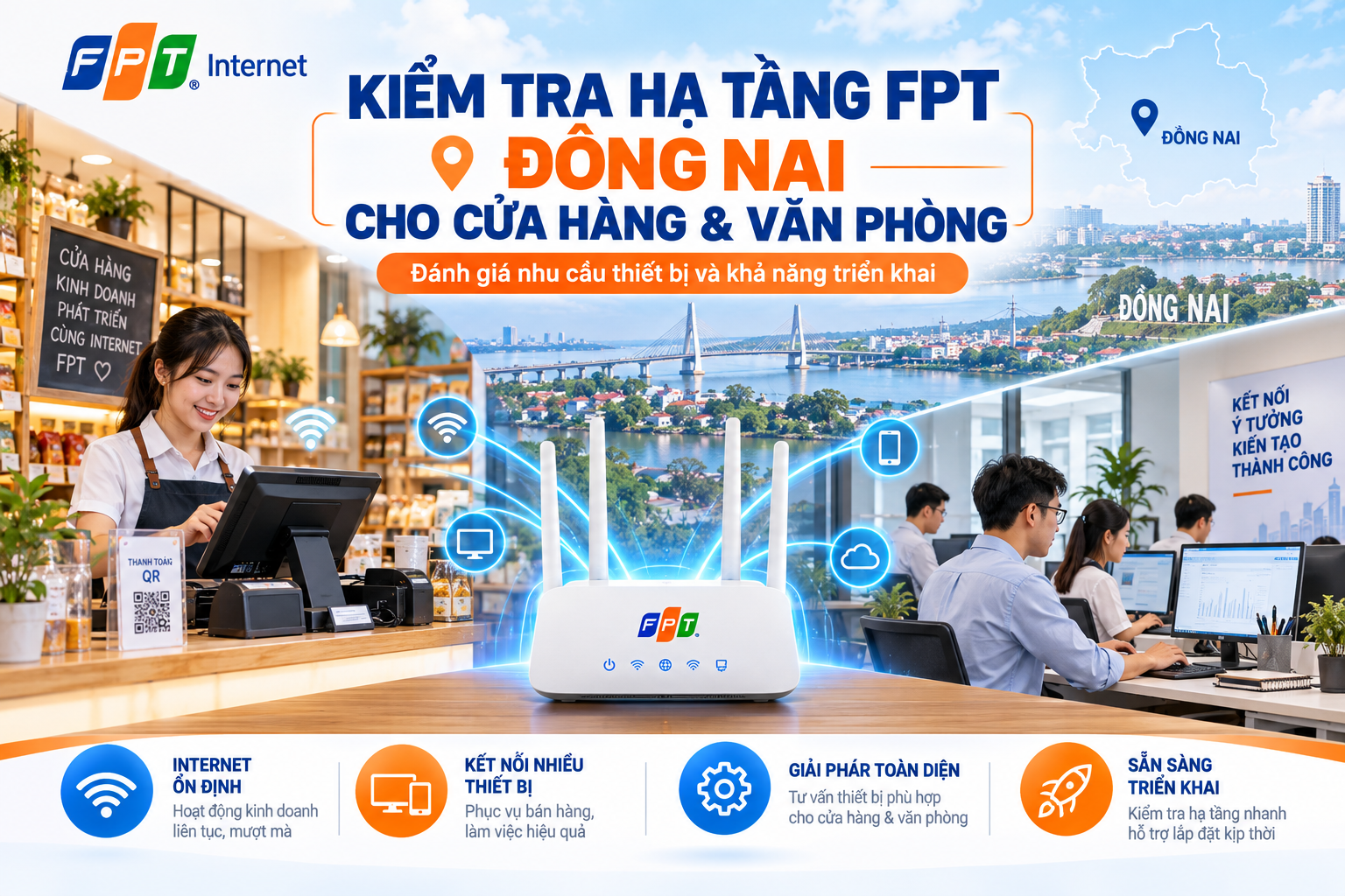 Kiểm tra hạ tầng FPT Đồng Nai cho cửa hàng và văn phòng