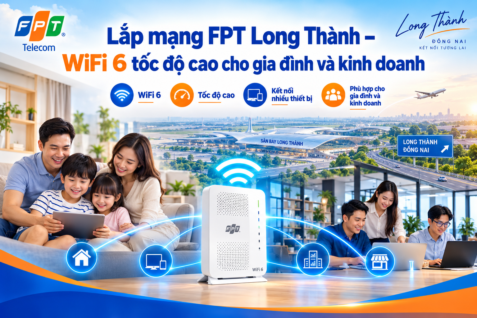 Lắp mạng FPT Long Thành WiFi 6 tốc độ cao cho gia đình
