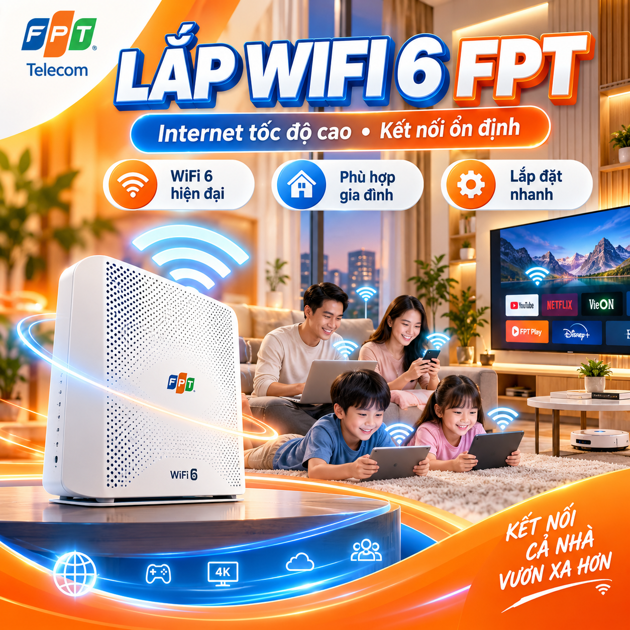 Lắp mạng FPT Long Bình 2026 với WiFi 6 tốc độ cao.